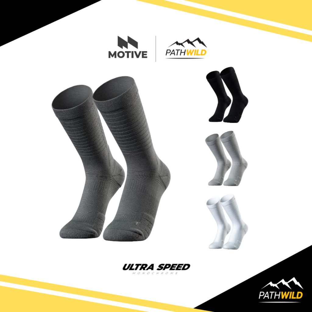 MOTIVE SOCK ULTRA SPEED MONOCHROME ถุงเท้าวิ่ง ออกกำลังกาย ความยาวระดับหน้าแข้ง ระบายอากาศดี โลโก้สะท้อนแสง