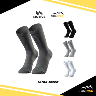 MOTIVE SOCK ULTRA SPEED MONOCHROME ถุงเท้าวิ่ง ออกกำลังกาย ความยาวระดับหน้าแข้ง ระบายอากาศดี โลโก้สะท้อนแสง