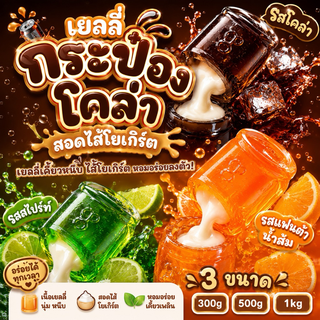 เยลลี่ขวดโคล่าสอดไส้โยเกิร์ตเปรี้ยว หอมอร่อยรสน้ำอัดลมสุดฮิต