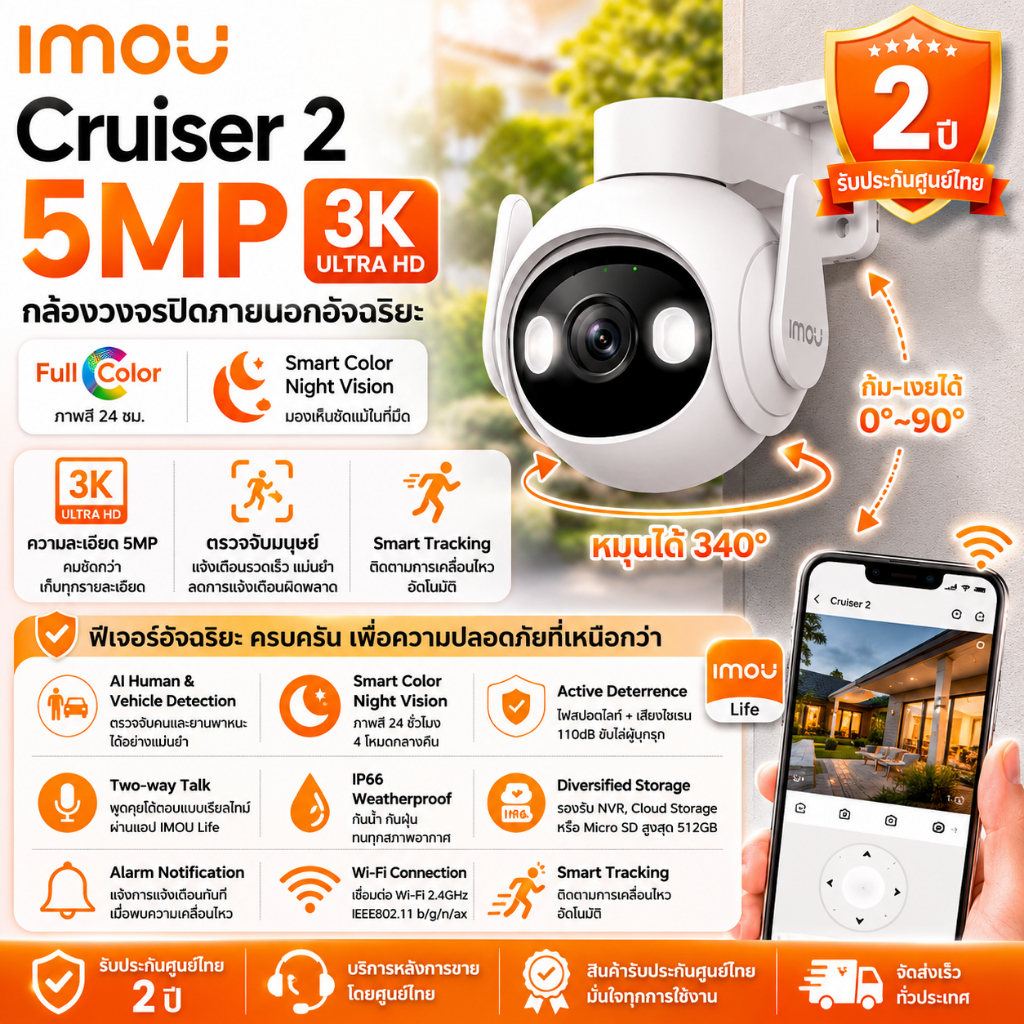 IMOU กล้องวงจรปิด ภายนอก รุ่น Cruiser SC ระบบ 4G ความชัด 5MP กันน้ำ Smart tracking พูดคุยโต้ตอบ ประกัน2ปี