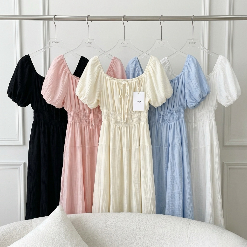 conycolours | Cloudy Muse Dress เดรสแขนพองสมอคเอว