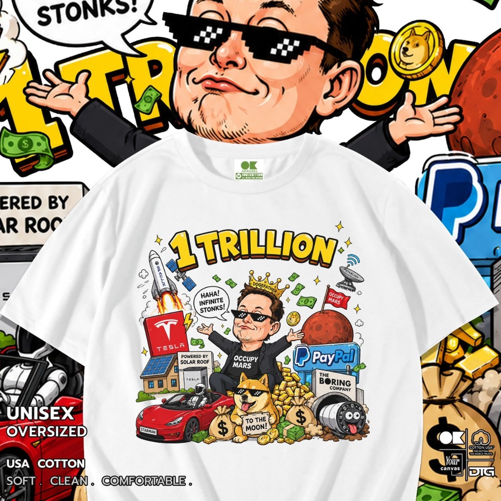 OK Apparel เสื้อยืดคอกลม ลาย 1 TRILLION ทรง oversize Cotton USA พร้อมส่ง