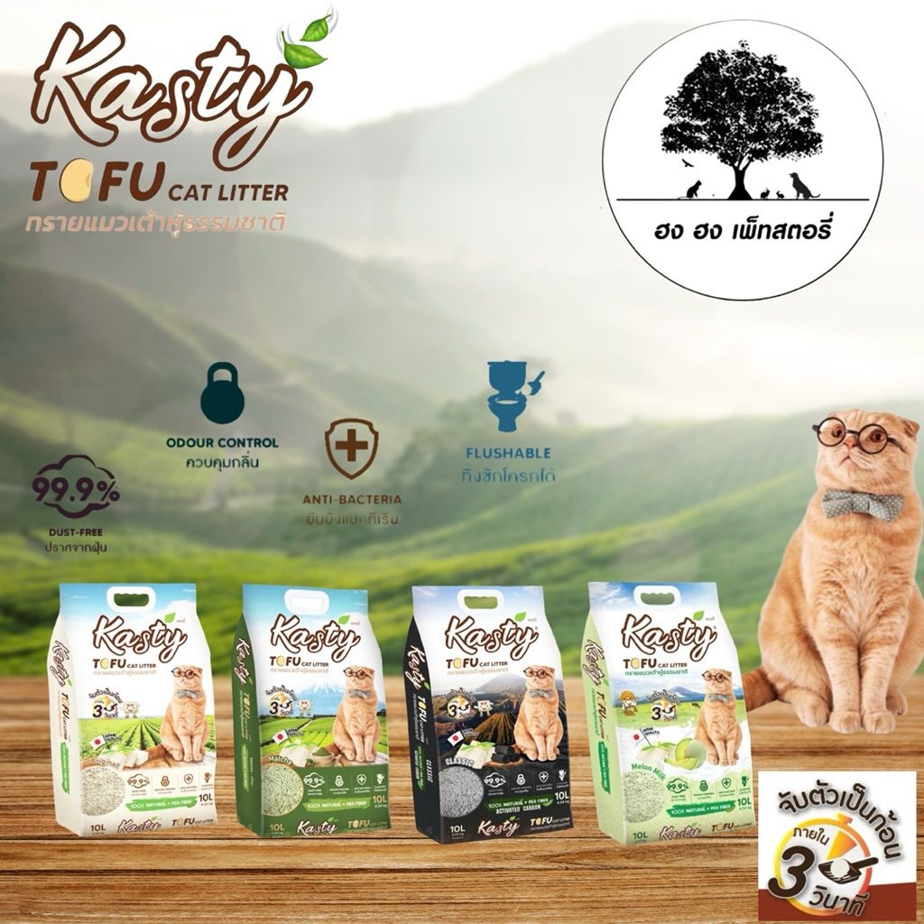 Kasty Tofu Litter ทรายแมวเต้าหู้ ไร้ฝุ่น จับตัวเป็นก้อน ทิ้งชักโครกได้ สำหรับแมวทุกวัย