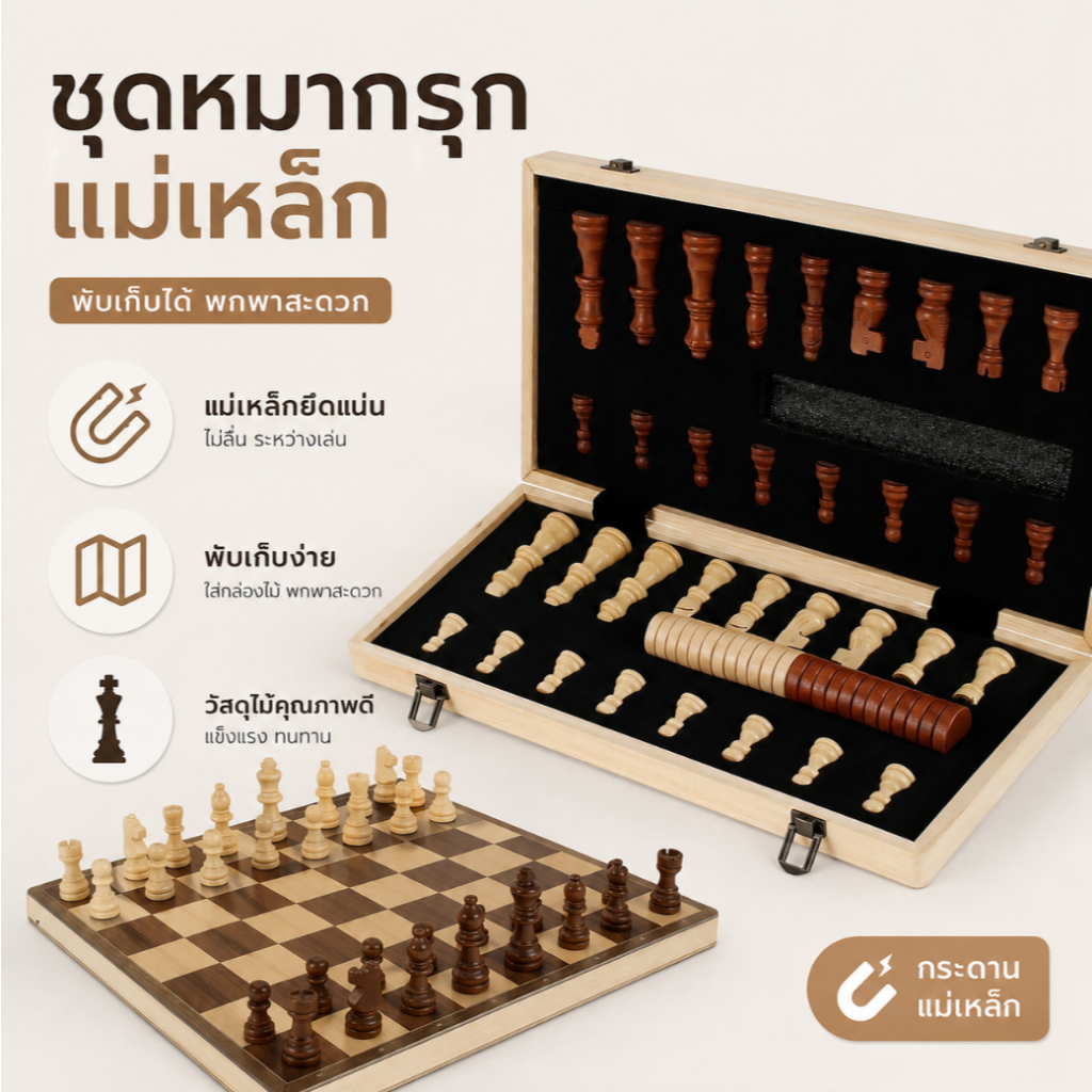 🔥ส่งไวจากไทย🔥 ชุดหมากรุกแม่เหล็ก 2IN1 หมากรุก+หมากฮอส 56 ชิ้น กระดานพับได้ พกพาสะดวก ของเล่นฝึกสมองสำหรับทุกวัย