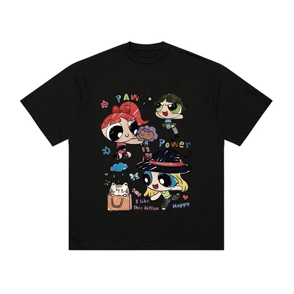 เสื้อยืดลายพาวเวอร์พัฟเกิร์ลการ์ตูนคาวาอิพิมพ์หน้าอก รูปที่ 2