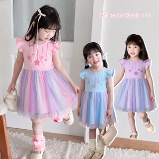 PRINCESS KESLI 1-12 ปี เดรสเด็กผู้หญิง ชุดเจ้าหญิง ชุดเด็ก สไตล์น่ารัก แขนกุด ผ้าทูลล์ านุ่มใสสบายฯ แฟชั่นฤดูร้อนเด็ก