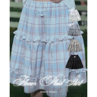 POKEE | FLOWER PLAID กระโปรงลายสก็อตดอกไม้ วาดโดย pokee!
