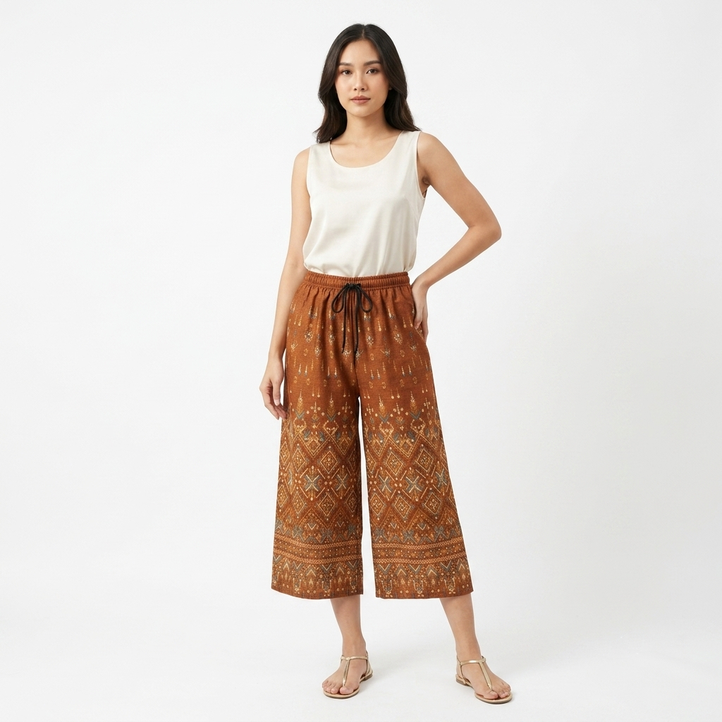 กางเกงผ้านุ่ม ใส่สบาย ระบายอากาศดี เอวยางยืด ขาสามส่วนผ้าวูลเวฟ  รุ่น756 ใหม่