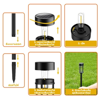 【การจัดส่งไทย】4 ชิ้น แสงอาทิตย์ ลาน โคมไฟ กันน้ำ สำหรับใช้ภายนอกอาคาร ไฟอัตโนมัติ สวน โคมไฟ