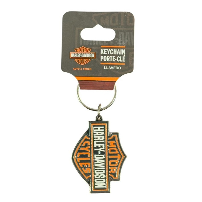 พวงกุญแจลิขสิทธิ์แท้ HARLEY-DAVIDSON® - BAR & SHIELD ORANGE LOGO ENAMEL KEYCHAIN