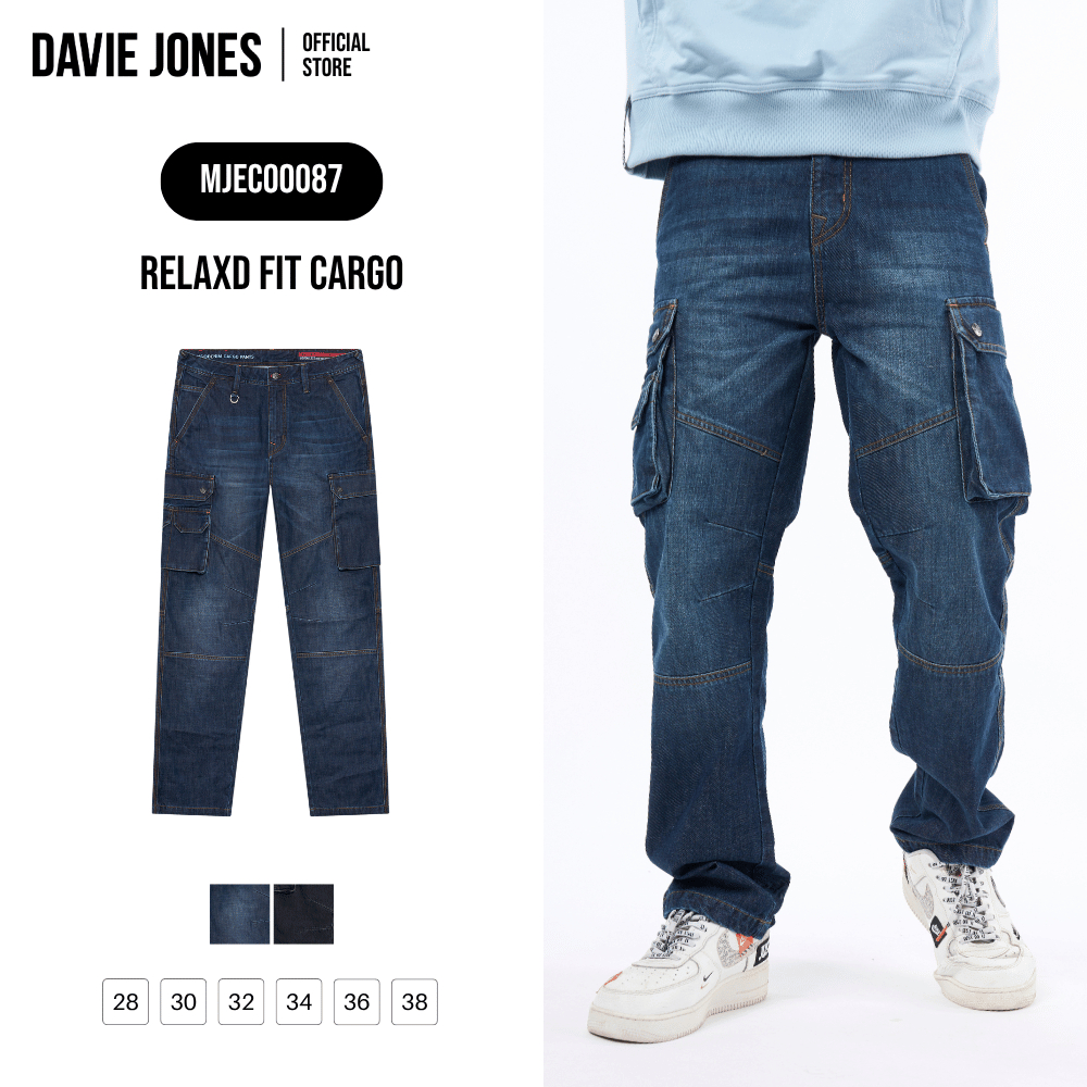 DAVIE JONES [BE FEARLESS] กางเกงคาร์โก้ผู้ชาย Relax Fit Cargo Pants สีกรม ดำ CO0087