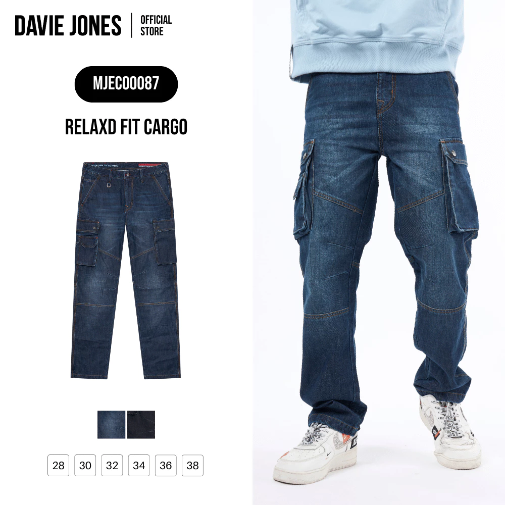 DAVIE JONES [BE FEARLESS] กางเกงคาร์โก้ผู้ชาย Relax Fit Cargo Pants สีกรม ดำ CO0087