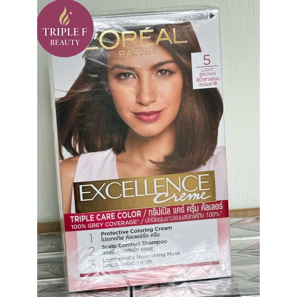⭐️พร้อมส่ง/แท้100%⭐️ครีมเปลี่ยนสีผมลอรีอัล เบอร์5 สีน้ำตาลอ่อนธรรมชาติ LOREAL EXCELLENCE COLOR CREAM #5