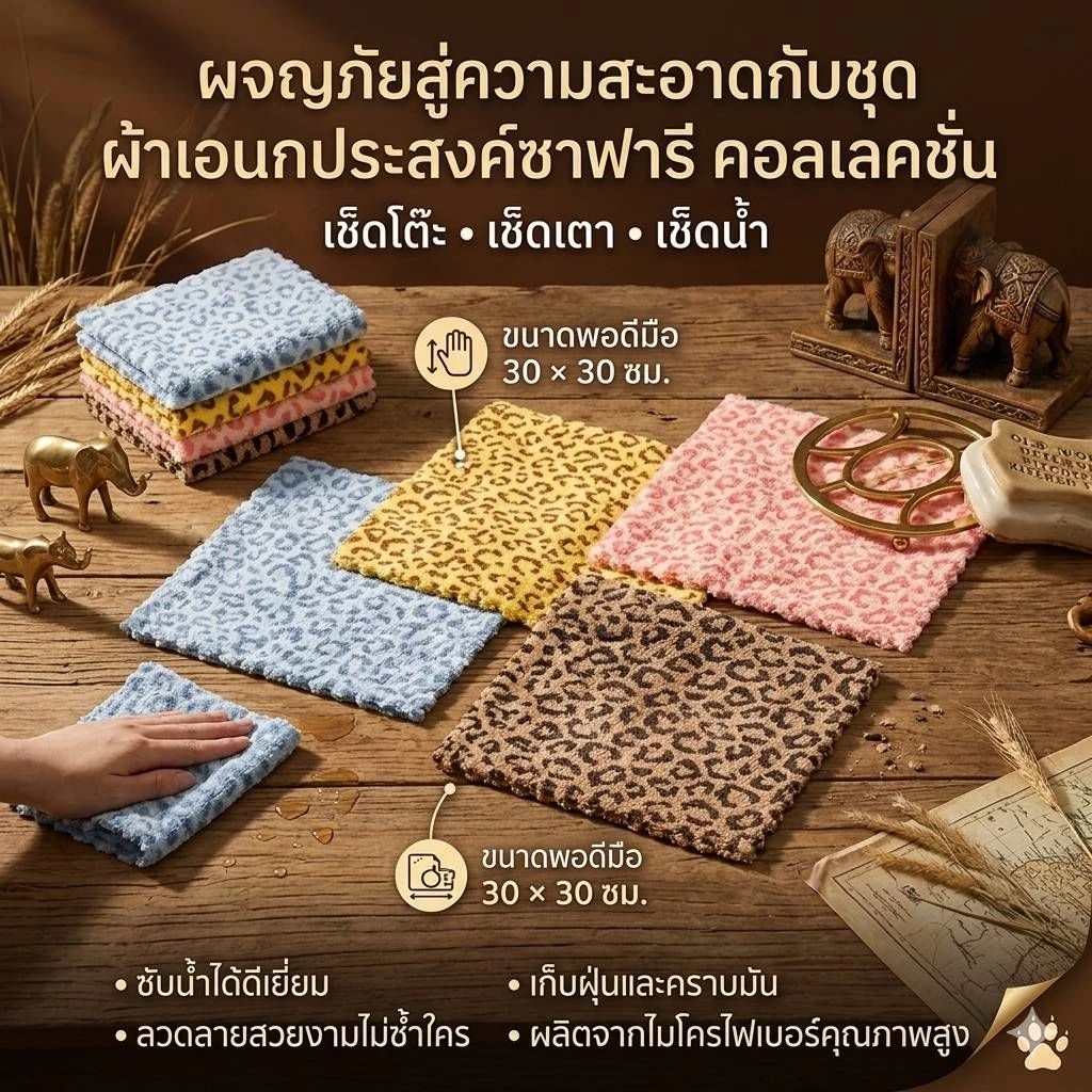 🧽✨ ผ้าเอนกประสงค์ลายซาฟารี คอลเลกชั่นสุดน่ารัก ✨🧽(4ผืน)