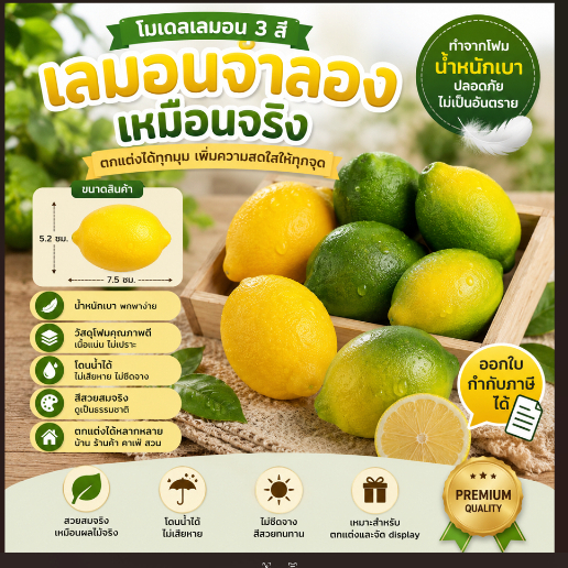 FR-10 ส่งจากไทย ผลไม้ปลอม เลมอนปลอม 3 สี ขนาด7.5*5.2 ซม.