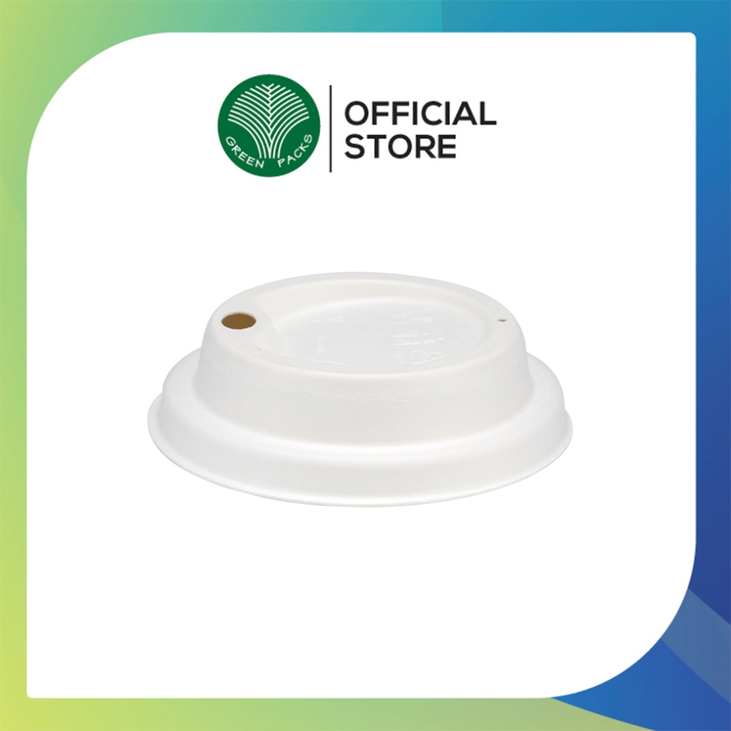 [ยกลัง] ฝาชานอ้อยสำหรับแก้วน้ำกระดาษ DW 8 oz. ปากกว้าง 88mm. สีขาว 1,000 ใบ Greenpacks