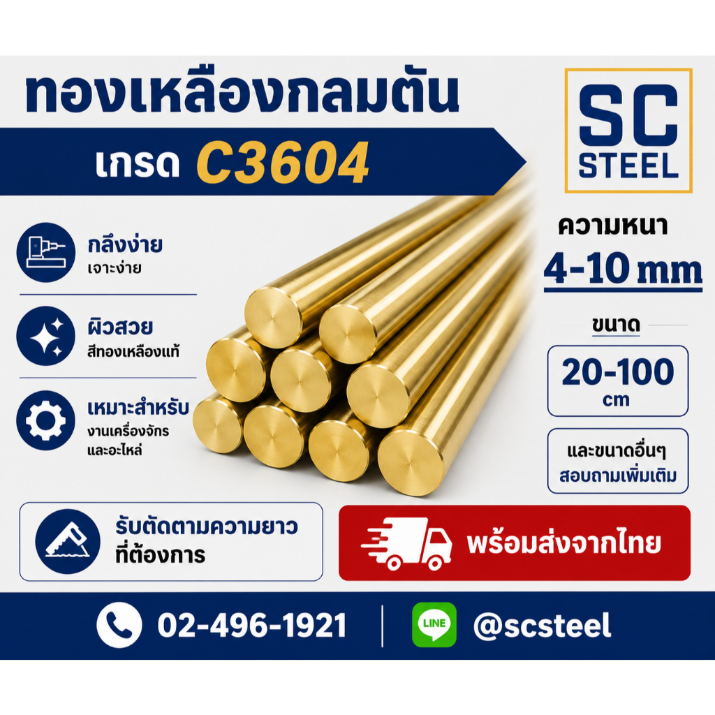 ทองเหลืองตัน(เพลาทองเหลือง)เกรดc3604(ถูกที่สุด)(ส่งไว)(ส่งจากไทย)ขนาด 4-10mm ตัดแบ่ง 20-100 ซม. ขนาดอื่นทักแชท