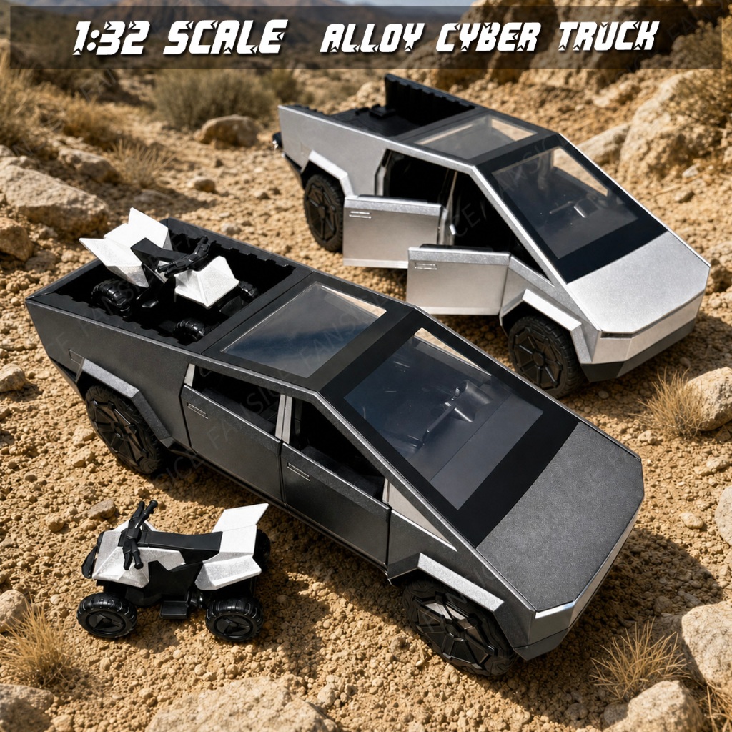 1:32 CyberTruck ของเล่นรถยนต์อัลลอย เสียงและแสง รถโมเดล Model X Model 3 ตกแต่งบ้าน ของขวัญเด็ก