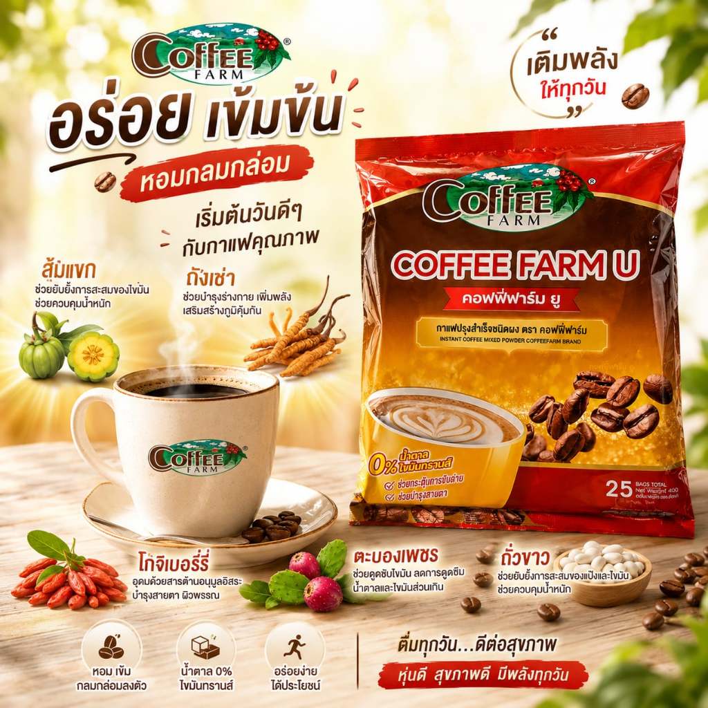 กาแฟ คอฟฟี่ฟาร์ม Coffee FARM U (1 ห่อ 25 ซอง)