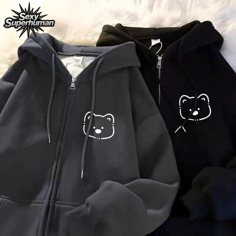 เสื้อกันหนาวลายการ์ตูน น่ารักสุด! ผ้าสำลีเนื้อนิ่ม มีฮู้ดมีซิป Unisex ใส่ได้ทุกเพศ