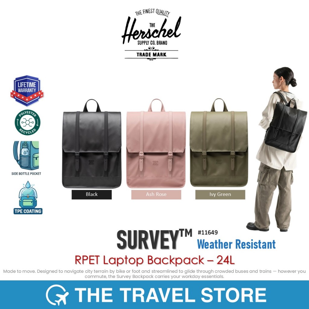 Herschel Supply SURVEY™ | Weather Resistant RPET Laptop Backpack – 24L (11649)  กระเป๋าเป้ กันฝน