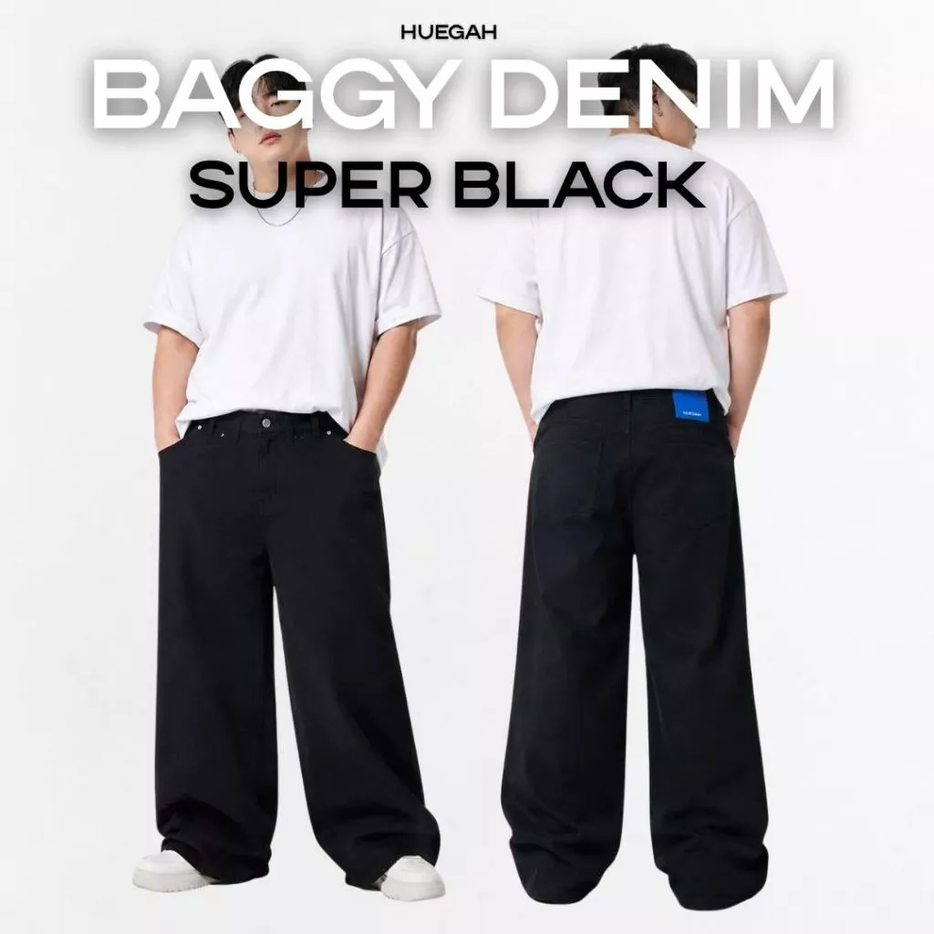 HUEGAH Baggy Super Black Denim (L-11XL) กางเกงยีนส์ขากระบอกใหญ่สีดำ ไซส์ใหญ่