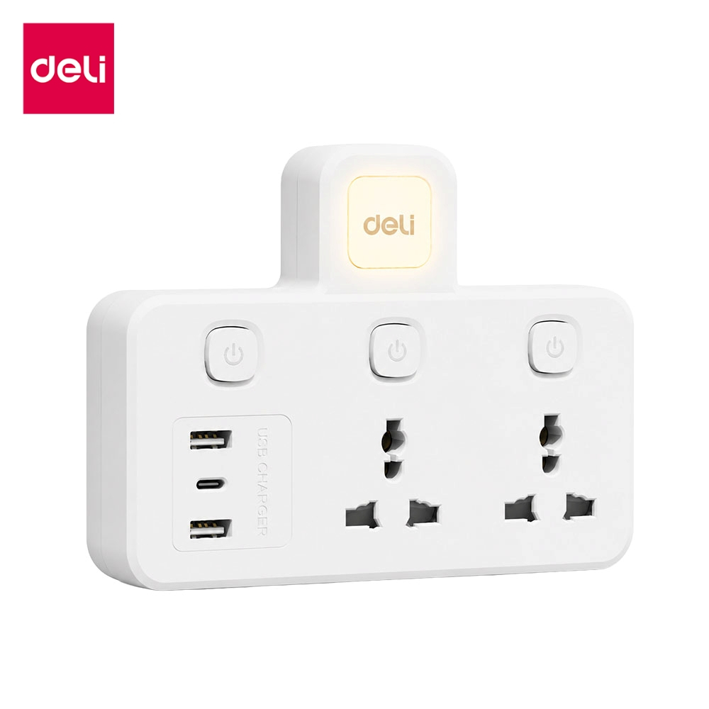 Deli อแดปเตอร์ อแดปเตอร์แสดงไฟสถานะ หัวปลั๊กชาร์จไว ช่องUSB Type-C หัวแปลง Universal Adapter