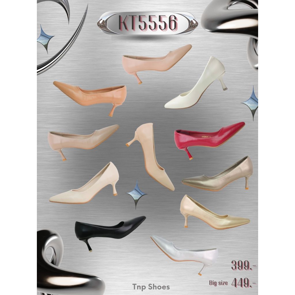 KT5556 รองเท้าคัทชู หนังนิ่ม ส้นแหลมสูง 2 นิ้ว 14 สี (1)
