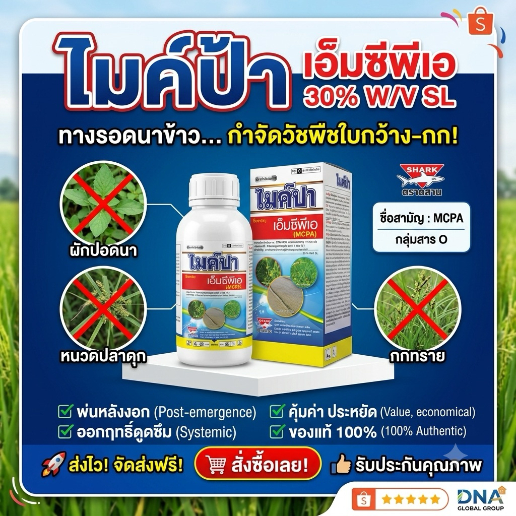 [ 1 ขวด=1ลิตร ] (MCPA) ไมค์ปา เอ็มซีพีเอ MCPA กำจัดวัชพืชใบกว้างและกก ในนาข้าว และไร่อ้อย กลิ่นไม่ฉุน