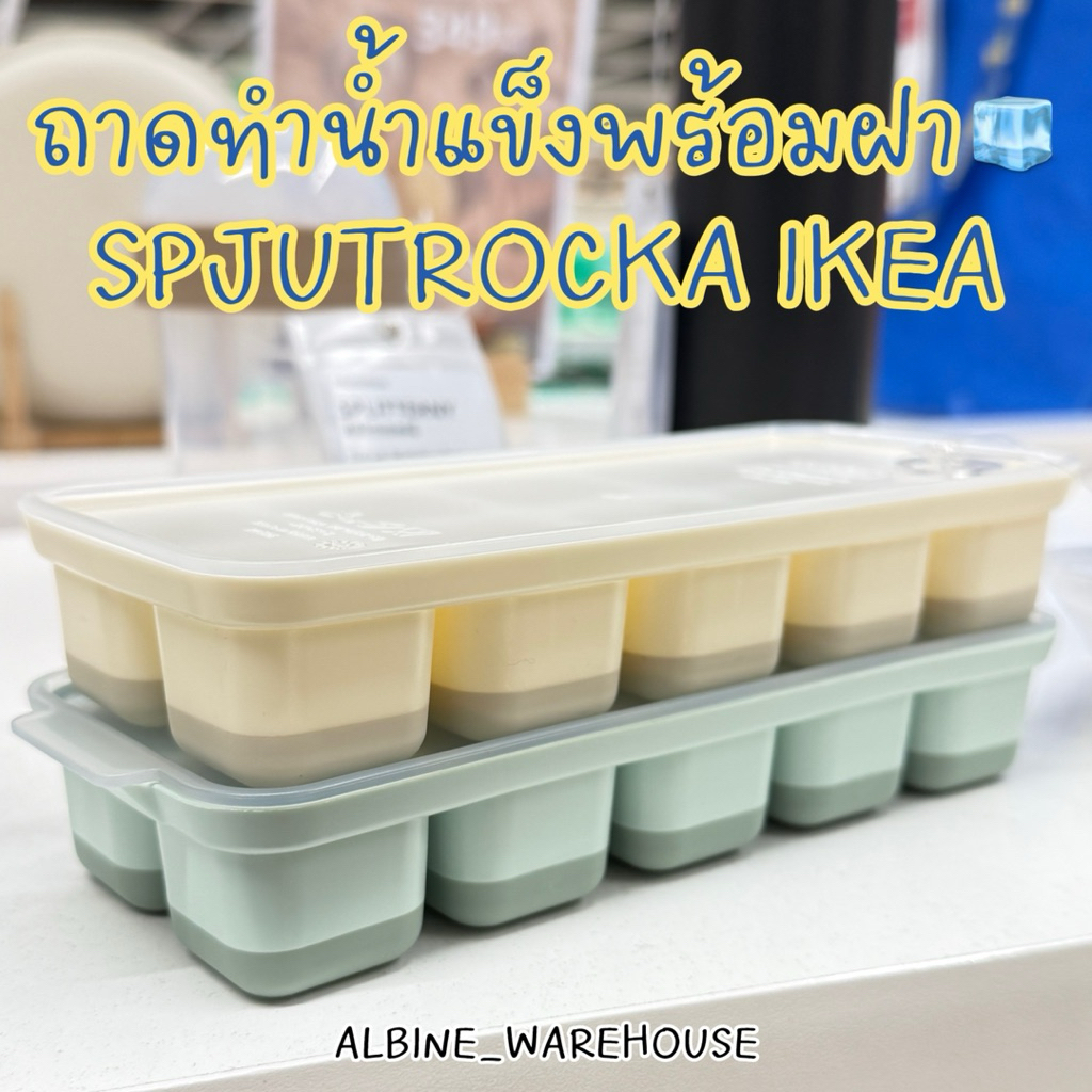 🧊 ถาดทำน้ำแข็งพร้อมฝาปิด IKEA SPJUTROCKA แพ็ค 2 ชิ้น | ถาดน้ำแข็งมีฝา คละสี ครีม/เขียว 10 ช่อง/ถาด ของแท้ IKEA