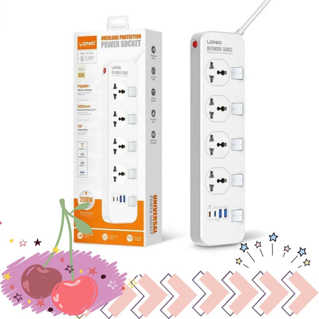 พร้อมส่งจากไทย LDNIO SC4408C ปลั๊กพ่วง 4 ช่อง 4 USB 3.4A Max universal outlet Power Strip รองรับไฟ 2