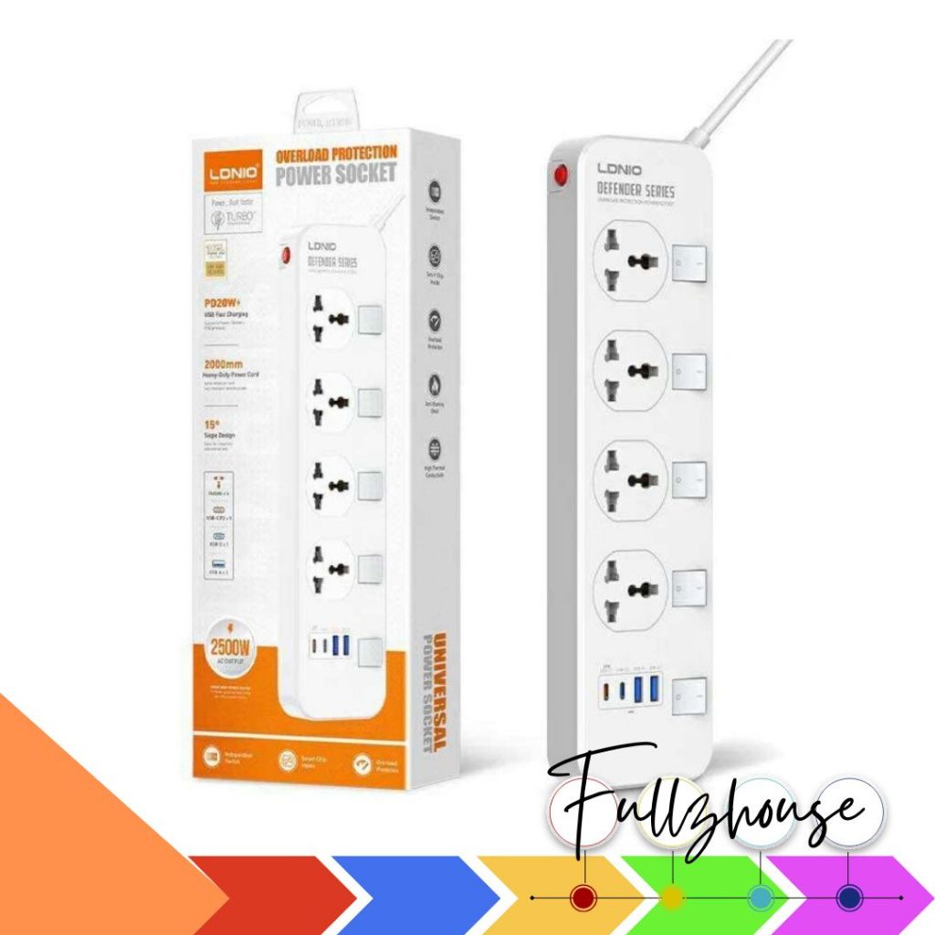 จัดส่งด่วน LDNIO SC4408C ปลั๊กพ่วง 4 ช่อง 4 USB 3.4A Max universal outlet Power Strip รองรับไฟ 2500W