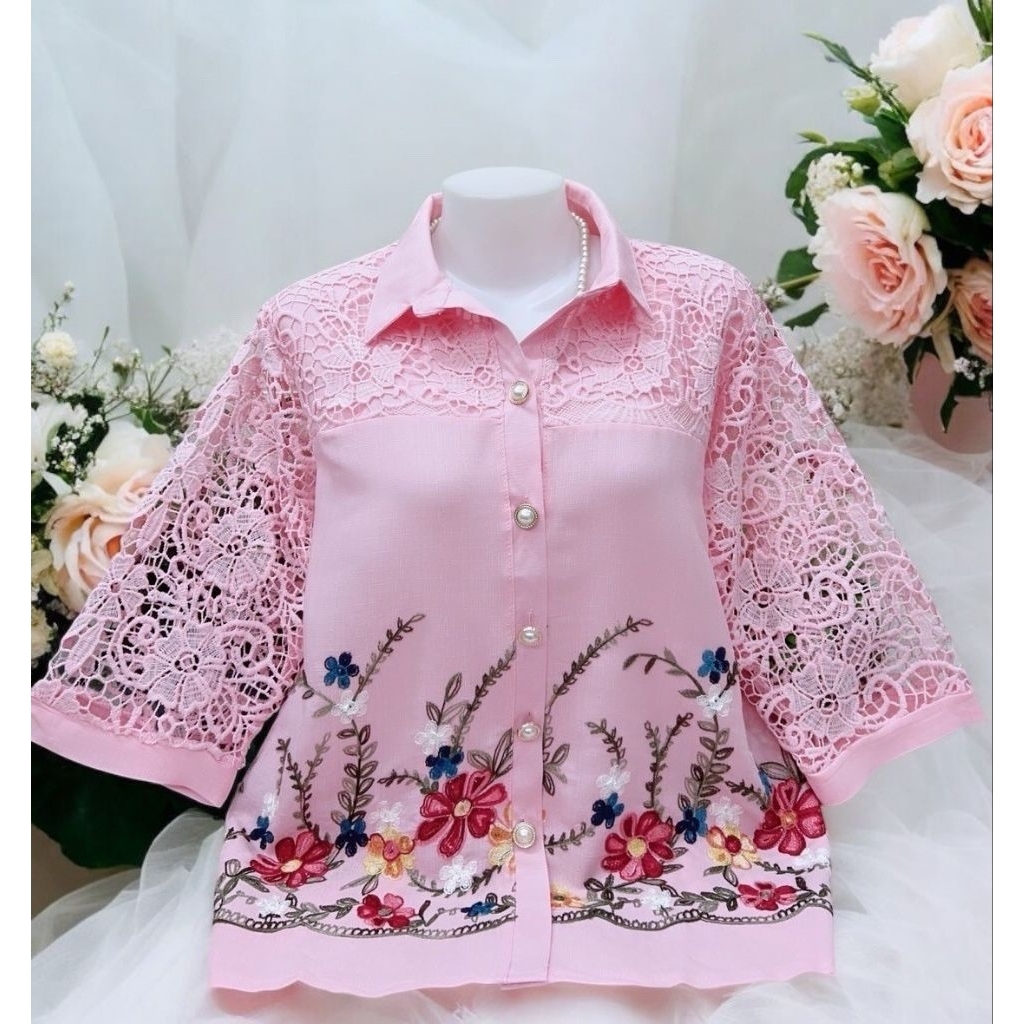 เสื้อลินินงานปักผ้านิ่มพลิ้วใส่สบายใส่งานกระดุมปกะได้ใช้งานอก38-42และอก44-46และอก52