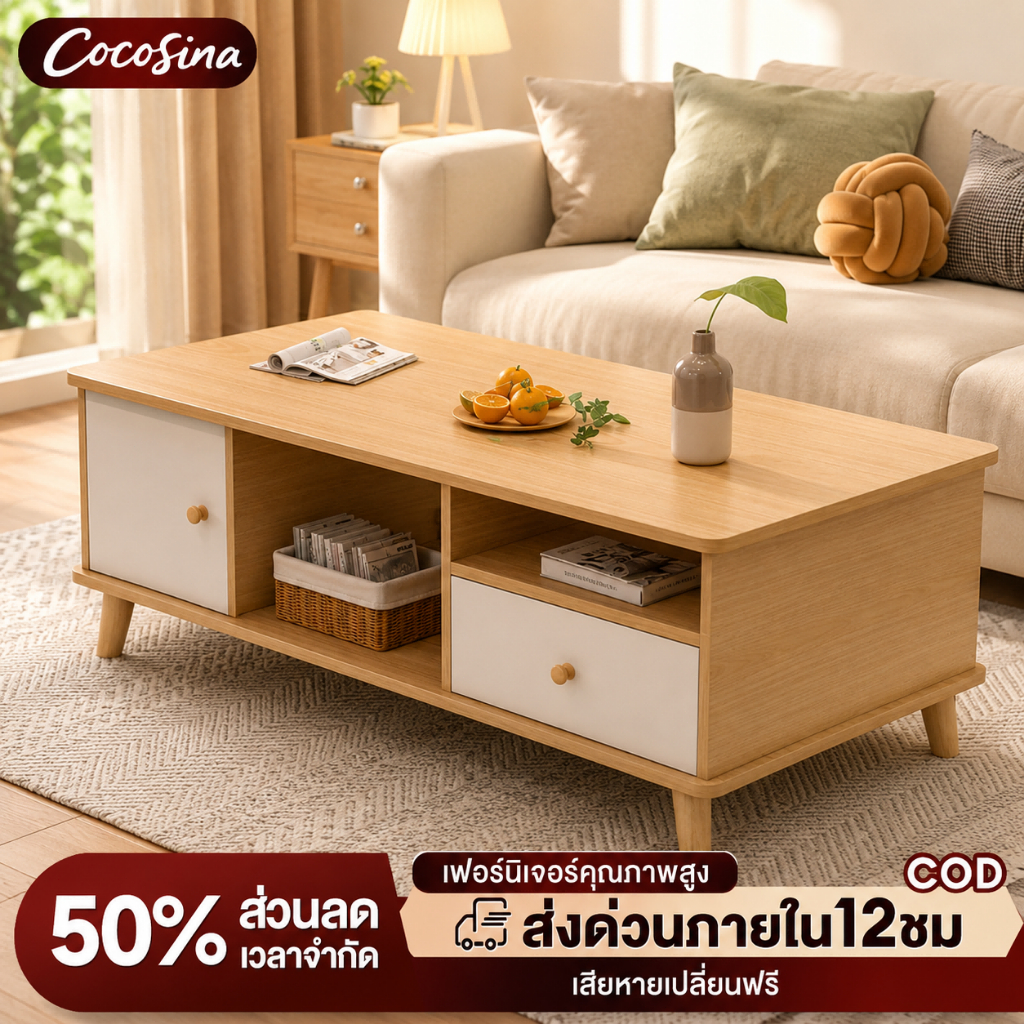 COS โต๊ะกลางโซฟา โต๊ะกาแฟ มินิมอล มีลิ้นชัก เก็บของได้ 120x60x45ซม