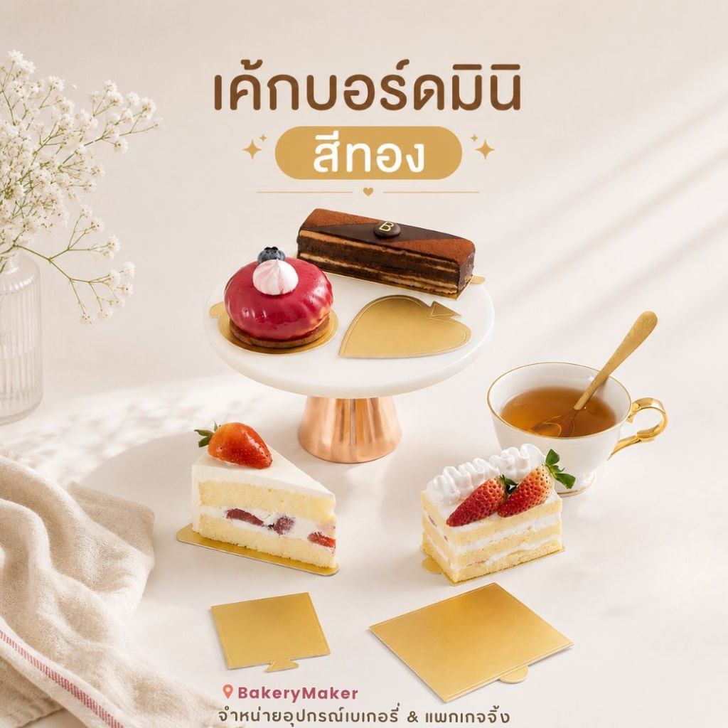ฐานรองเค้กมินิ มี 12 แบบ / กระดาษรองเค้กชิ้น สีทอง แพ็คละ 100 ชิ้น mini cake board