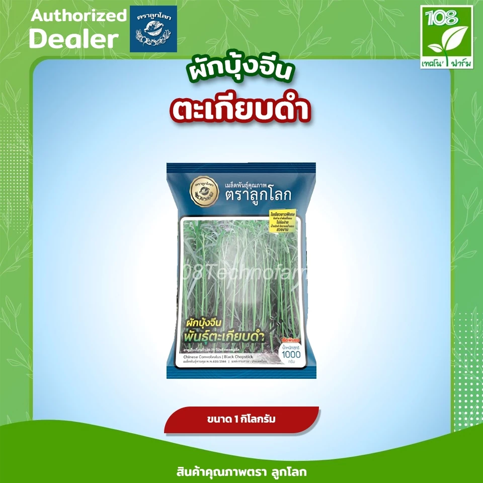 ผักบุ้งจีนตะเกียบดำ เมล็ดพันธุ์ผักบุ้งจีน ตราลูกโลก ขนาด 1 กิโลกรัม