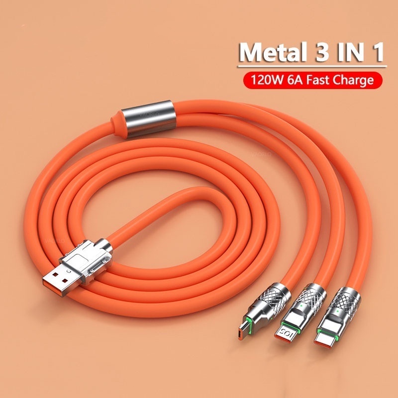สายชาร์จ 3-in-1 ชาร์จเร็ว 120W รองรับ Type-C iOS Micro USB
