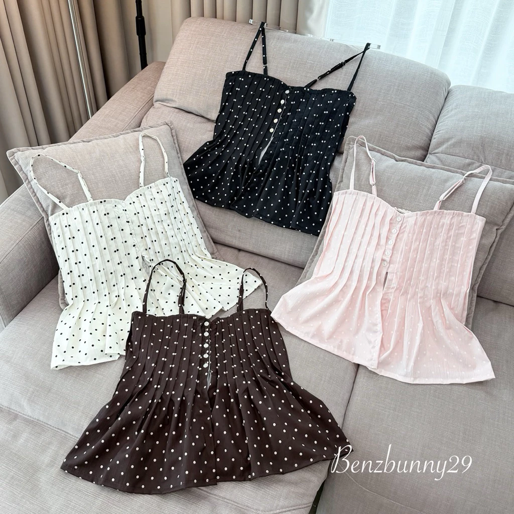 Benzbunny - Cupcake Dot Top เสื้อสายเดี่ยวจีบอกด้านหน้า สายปรับได้ สาวอวบ #2153
