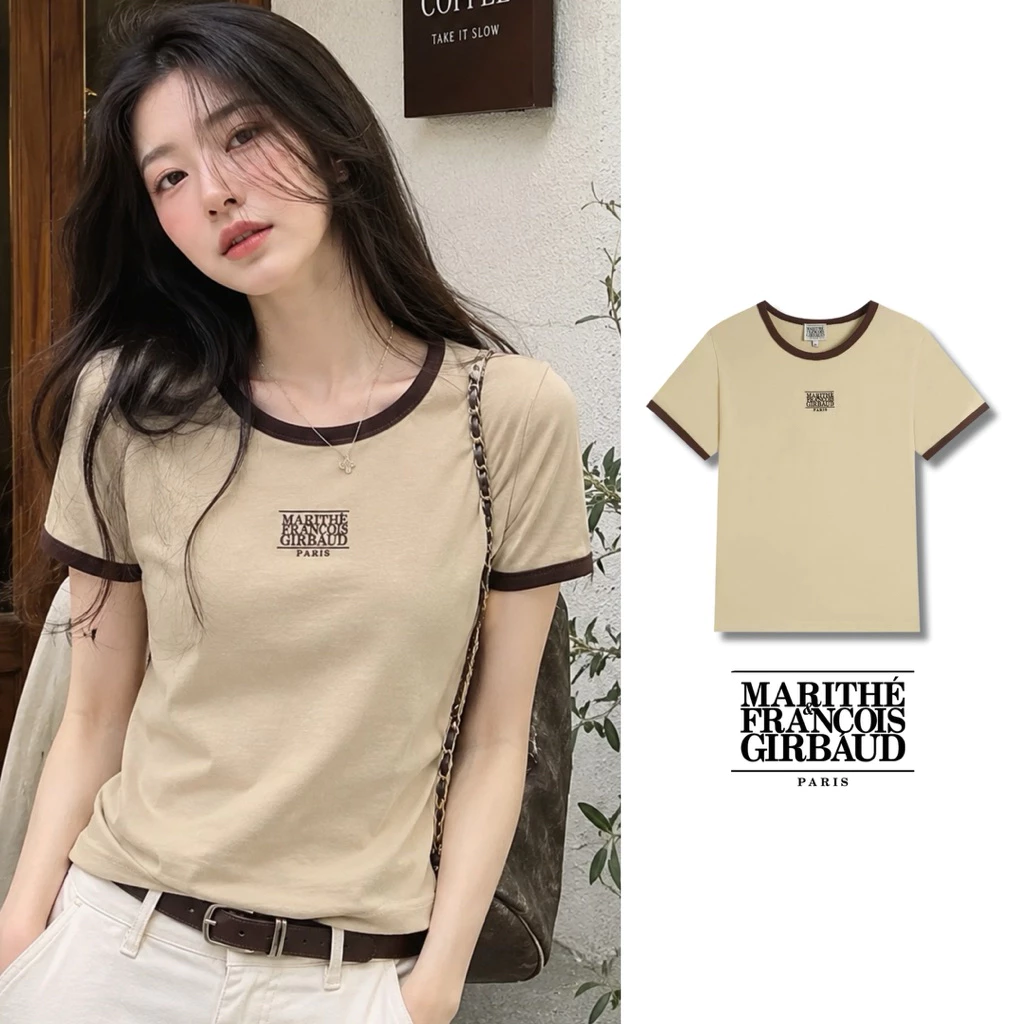 พร้อมส่ง / เสื้อยืด Marithe Francois Girbaud - Logo Ringer Tee [งานปัก] [สี Cream Beige] ส่งสินค้าทุกวัน 💯 ส่งเร็ว