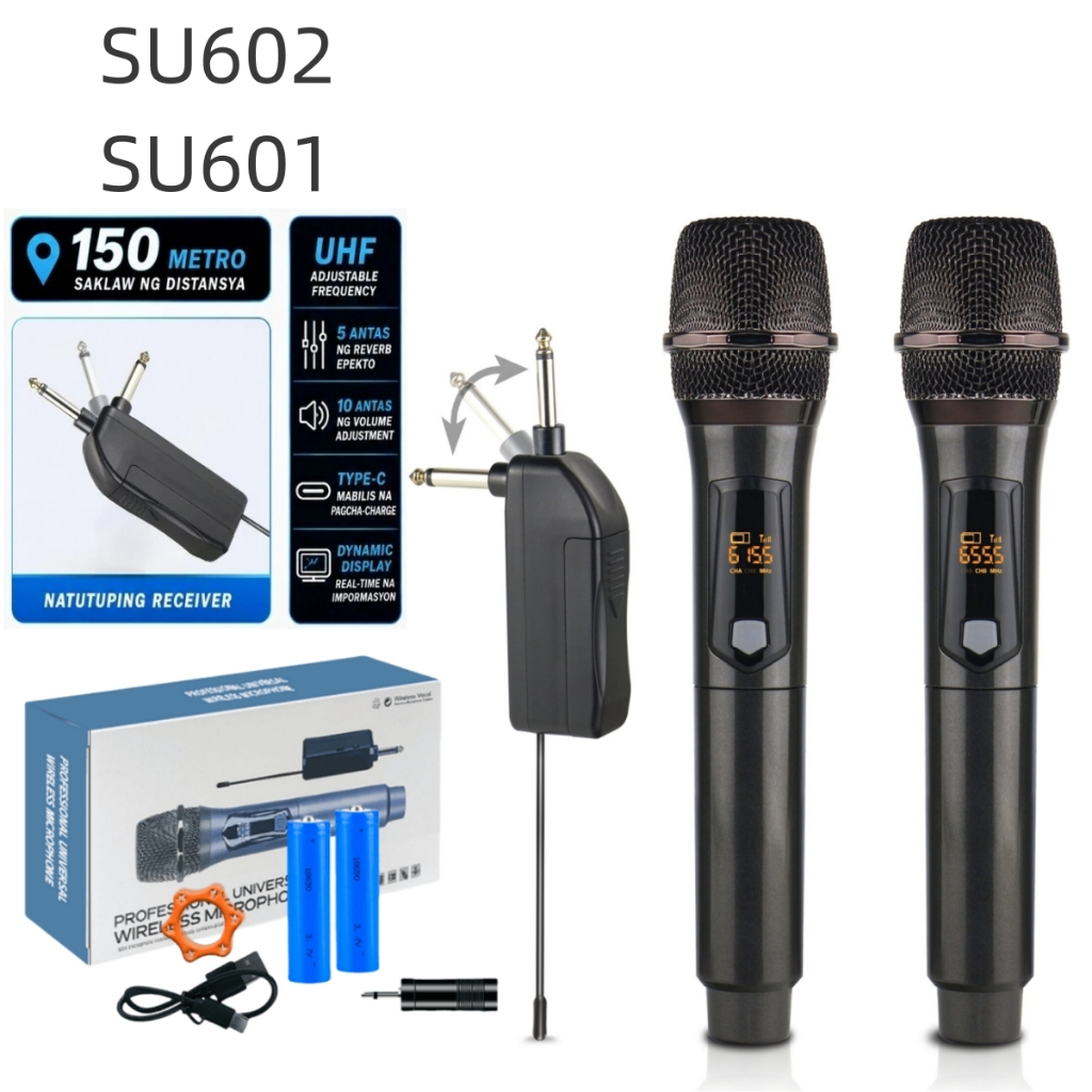 NEW BAXS [รุ่นอัพเกรดการชาร์จ] SU601/SU602 ไมโครโฟนไร้สาย UHF การชาร์จ 5V, Plug and Play 6.5 มม. ระยะรับ 50 ม. KTV