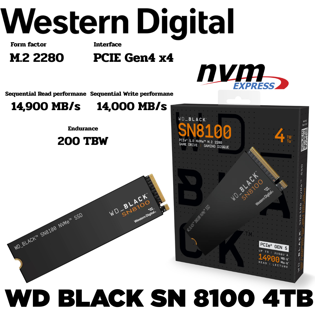 M.2 4TB SSD (เอสเอสดี) WD BLACK SN8100 - PCIe 5x4 NVMe M.2 2280