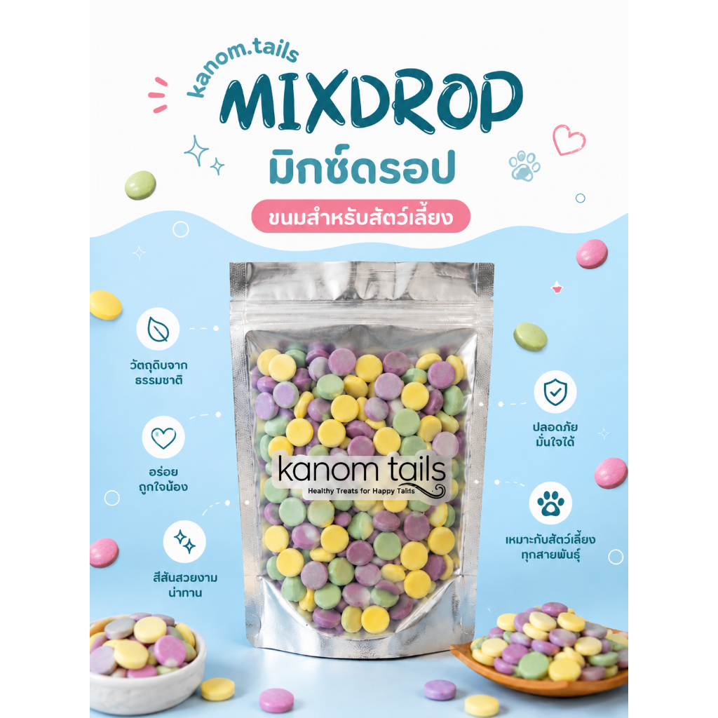 Mix drop - ดรอปรวมรส ผสมไข่/ผัก/เบอร์รี่ อร่อยได้ประโยชน์ ชูก้า แฮมเตอร์ เม่นแคระ ขนมสัตว์เล็ก