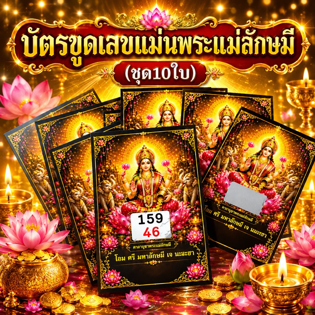 บัตรขูดพระแม่ลักษมี บัตรขุดมงคล (ชุด10ใบ)