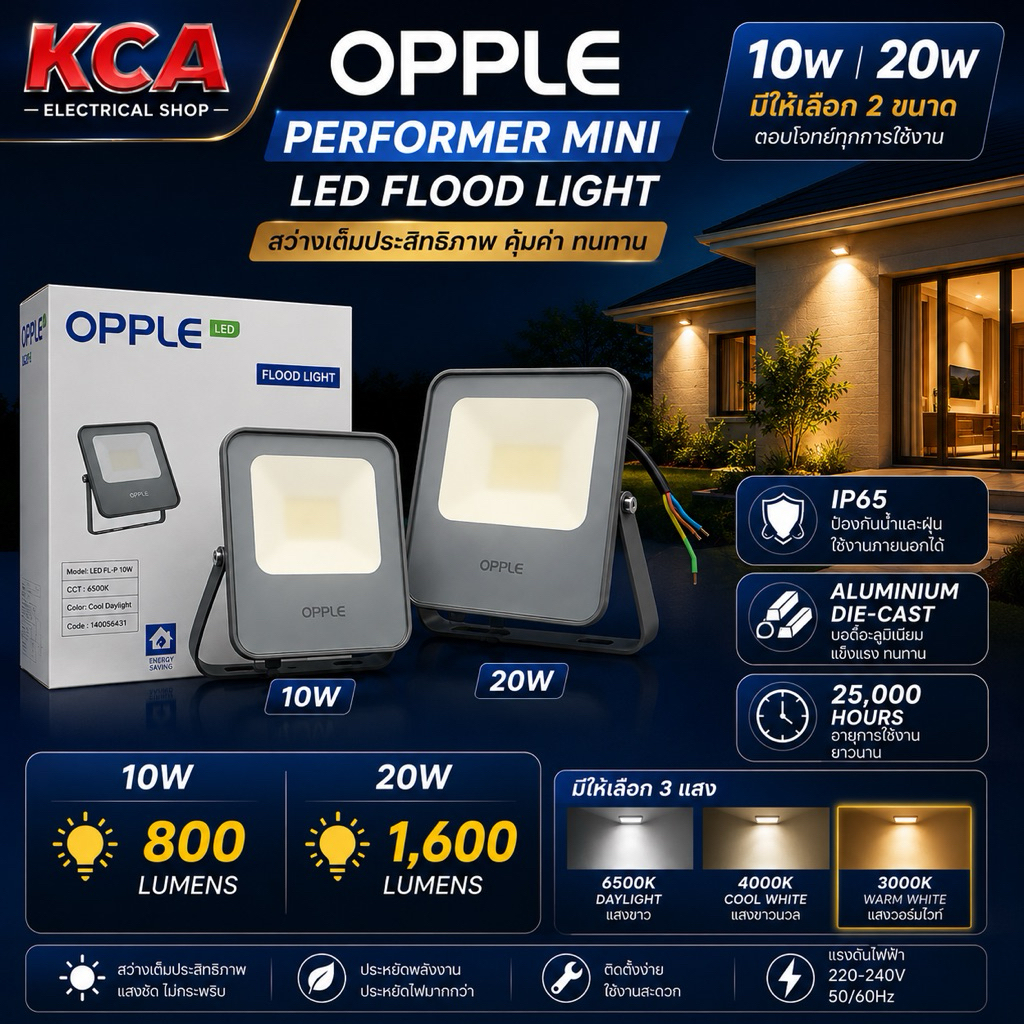 โคมไฟฟลัดไลท์ สปอร์ตไลท์ สีเทา Opple Flood Light Performer Mini LED 10W 20W ออปเปิ้ล ของแท้100%