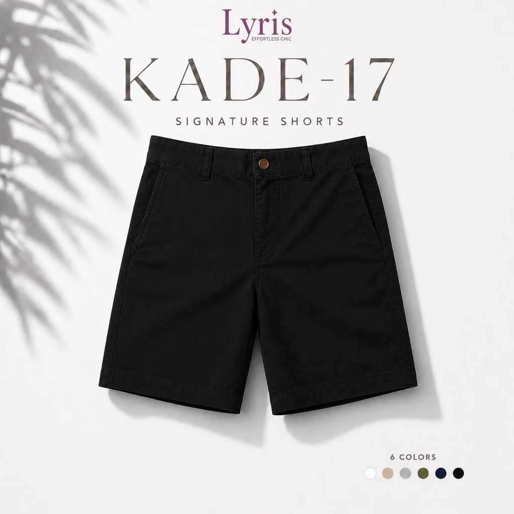 Lyris KADE กางเกงขาสั้นผู้ชาย สีดำ Midnight Black(17นิ้ว) ใส่สบายไม่รัดเป้า ลำลองสุภาพ ผ้าชิโน่ แมทง่ายกับทุกลุก