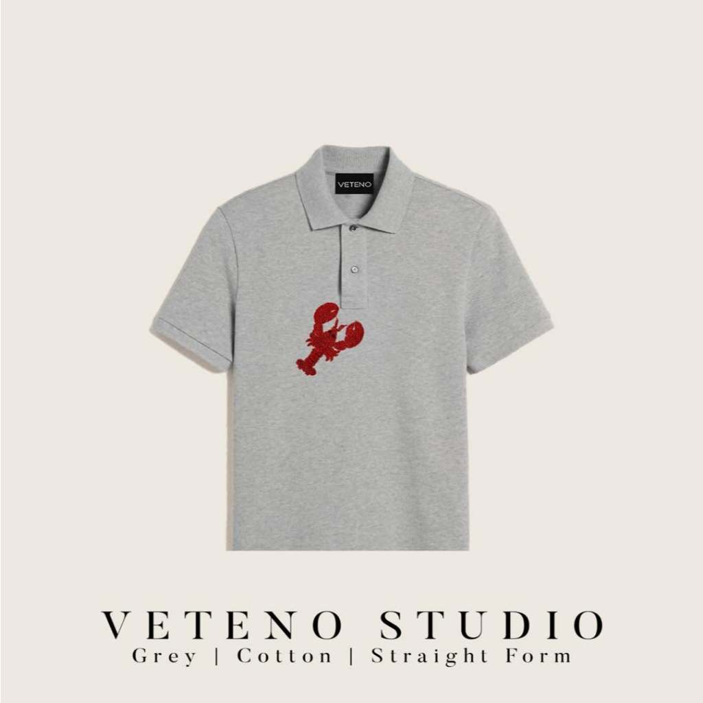 เสื้อโปโล VETENO STUDIO LOBSTER EMBELLISHED GREY POLO