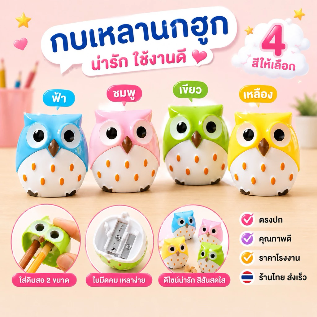 🦉กบเหลานกฮูก กบเหลาสองรู เก็บขี้ดินสอได้