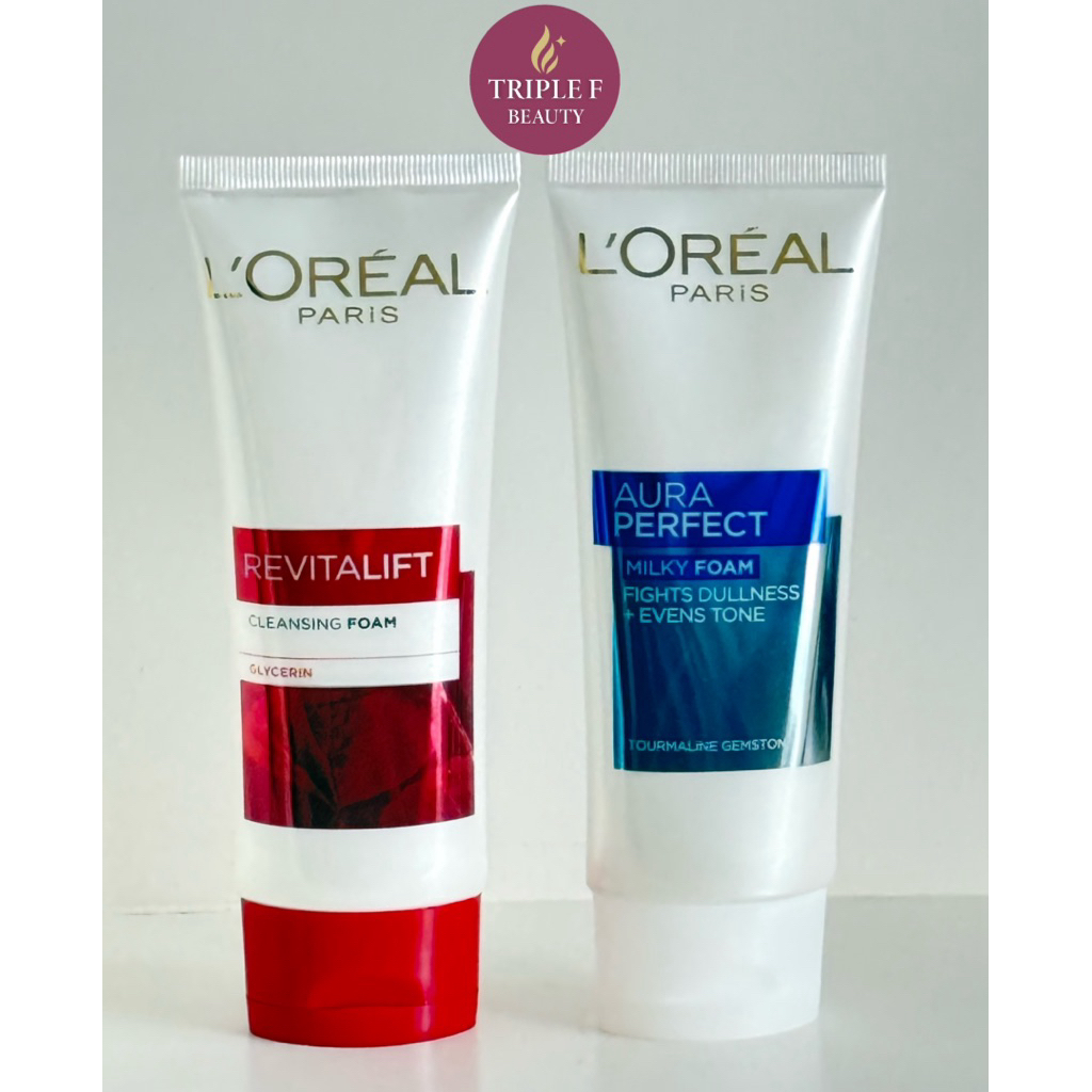 ⭐️พร้อมส่ง|แท้100%⭐️โฟมล้างหน้า L'Oréal Paris Revitalift Cleansing Foam และ Aura Perfect Milky Foam 100ml