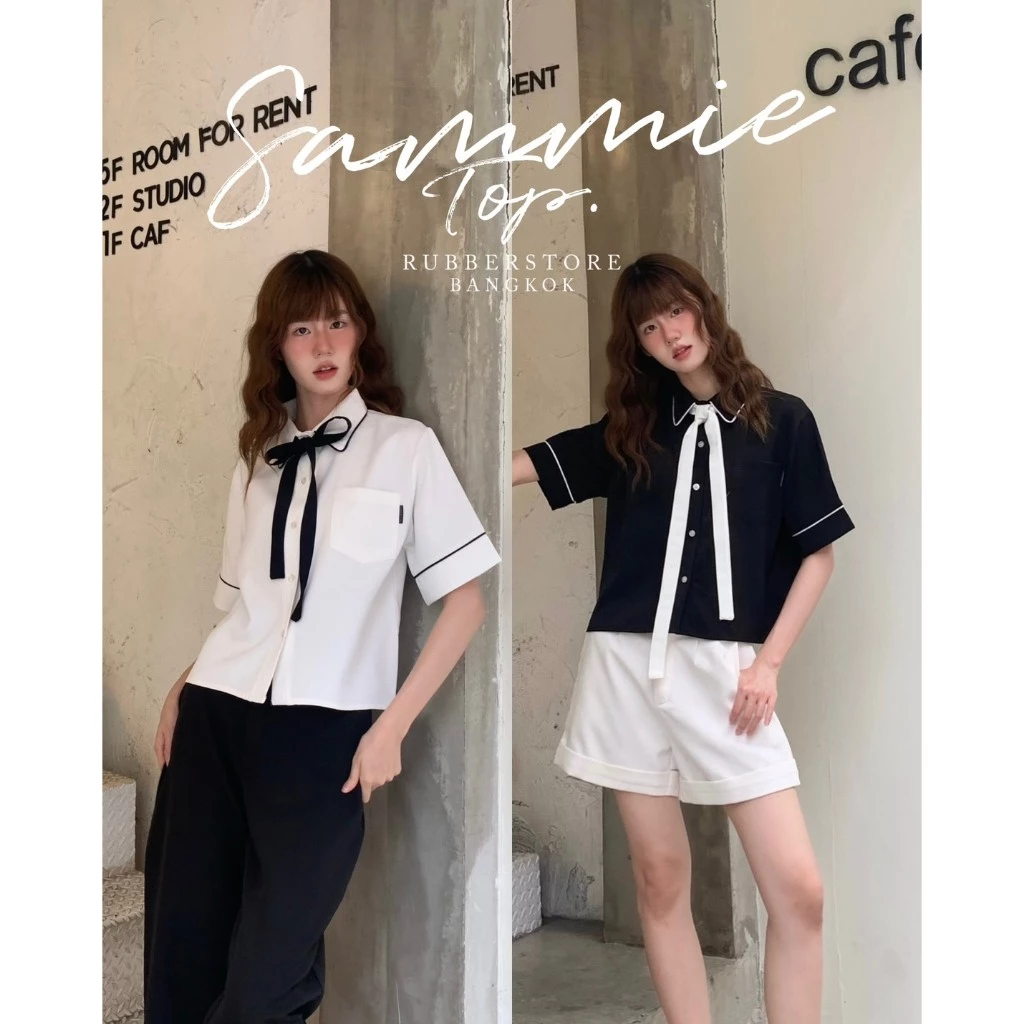 Rubberstore - Sammie top เสื้อเชิ้ตแขนสั้น แถมโบว์