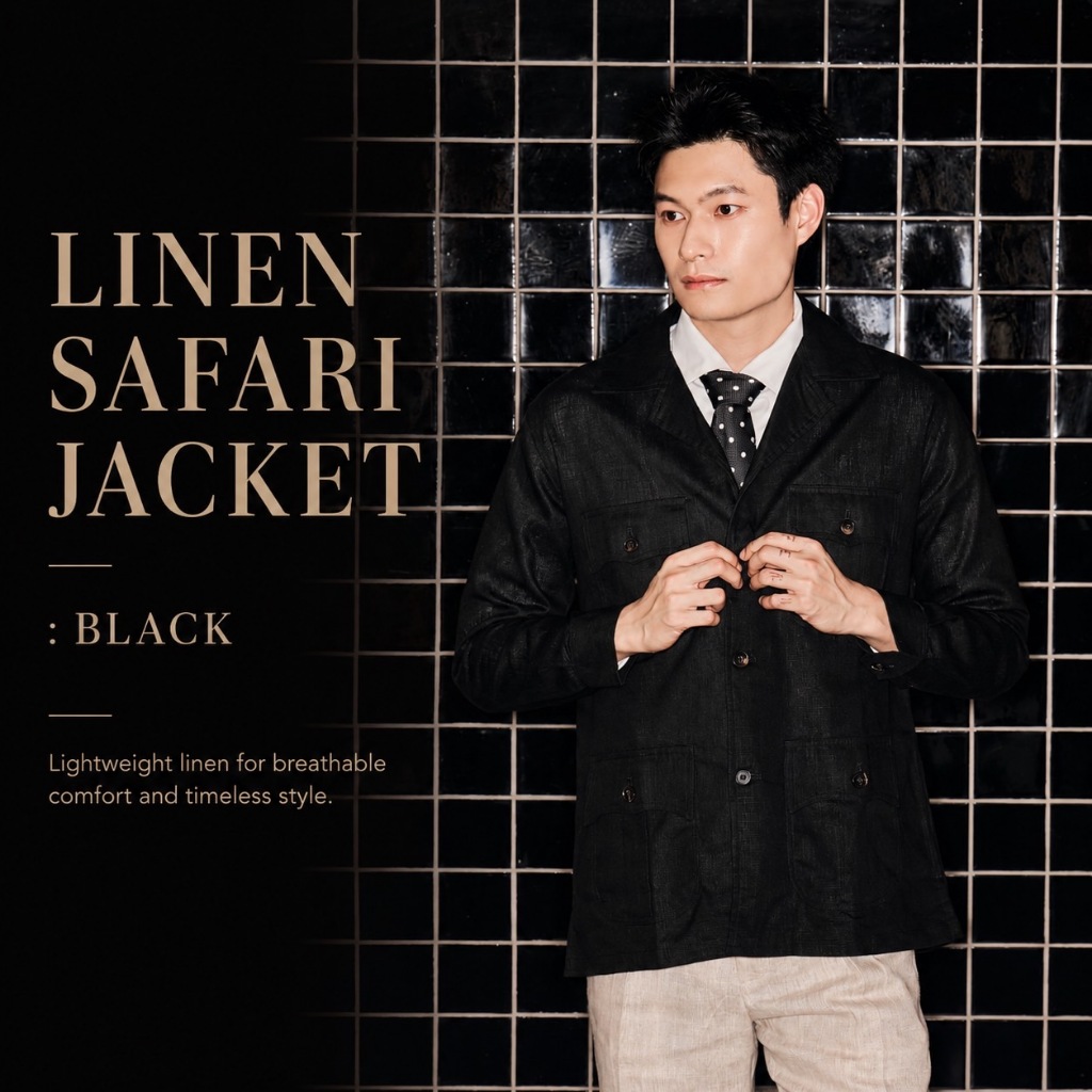 TOFFY & BROWN / LINEN SAFARI JACKET (BLACK)